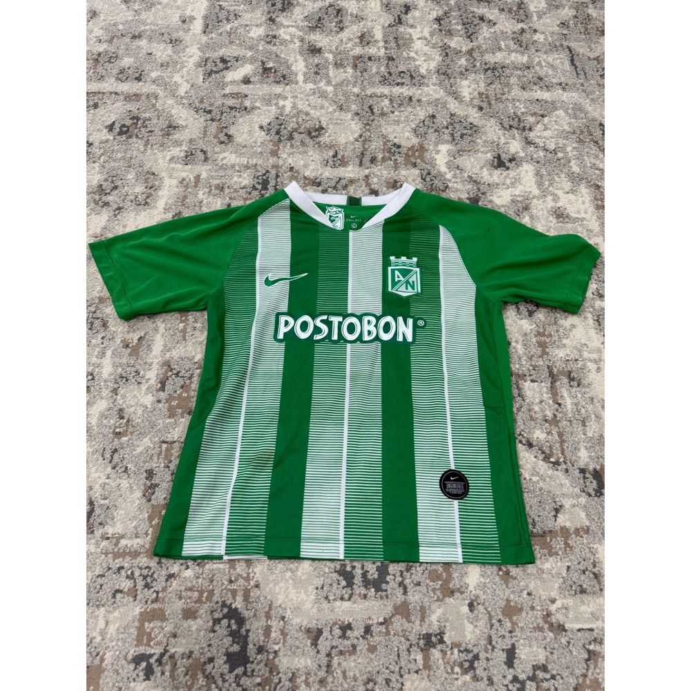 Nike Atletico Nacional Green White Striped Soccer Jersey Youth 14 Dri-FIT
